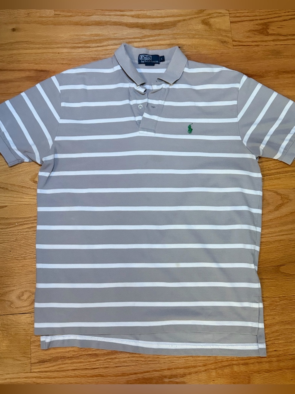 Polo Ralph Lauren Striped Polo Shirt Size L Gray White Cotton
